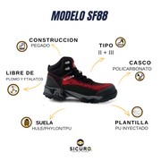 Bota De Seguridad Sicuro Forte SF88 Negro Rojo Caballero