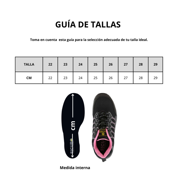 Tenis Sicuro Industrial Con Casquillo Para Dama SA703 Color Negro Rosa
